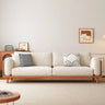 Modern Beige Gray Sofa with Light Brown and Blue Accents Featuring Green Cotton Cushions | Cherry Wood & Ash Wood Frame fcp - 1280MUTUKISPACE