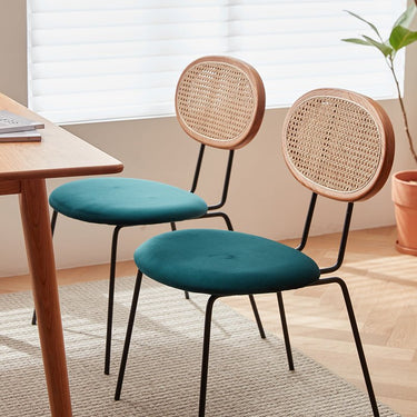 Luxurious Blue Velvet Rattan Chair with Cherry Wood Frame fcp - 1285MUTUKISPACE
