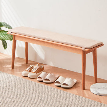 Elegant Light Brown Cherry Wood Stool with Cotton - Linen Upholstery fcp - 1286MUTUKISPACE