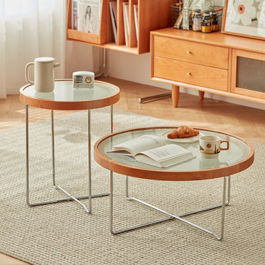 Elegant Cherry Wood & Glass Coffee Table - Stylish Natural Finish for Modern Living Rooms fcp - 1290MUTUKISPACE