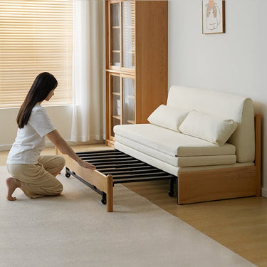 Premium Beige Gray Sofabed with Zelkova Wood Frame and Cotton - Linen Upholstery fcp - 1291MUTUKISPACE