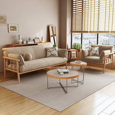Modern Multi - Color Sofa with Faux Leather and Oak Wood Accents - Beige, Yellow, Gray, Blue, Green, Light Brown fcp - 1293MUTUKISPACE