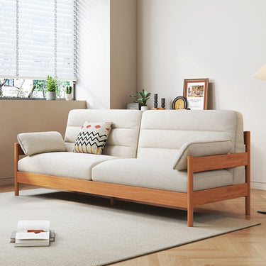 Elegant Cotton - Linen Sofa in White, Light Brown, and Gray with Cherry and Ash Wood Accents fcp - 1299MUTUKISPACE