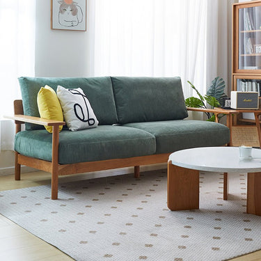 Elegant Multi - Tone Sectional Sofa with Durable Cotton Corduroy - Beige, Green, Gray & Light Brown Upholstery, Cherry & Ash Wood Accents fcp - 1300MUTUKISPACE