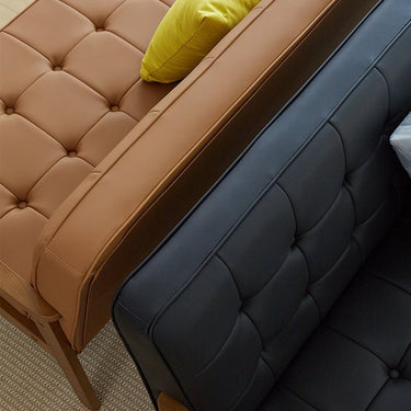 Modern Ash Wood Faux Leather Sofa - Sleek Black, Light Brown & Gray Design fcp - 1304MUTUKISPACE