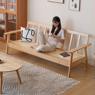 Stylish Beige Corduroy Sofa with Gray Brown Frame and Natural Ash Wood Accents fcp - 1307MUTUKISPACE