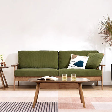 Stylish Ash Wood Sofa in Gray - Green Light Brown with Luxurious Cotton Corduroy Upholstery fcp - 1308MUTUKISPACE