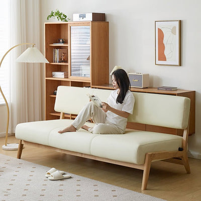 Modern Ash Wood Sofa with Black, White, and Green Faux Leather Upholstery fcp - 1311MUTUKISPACE