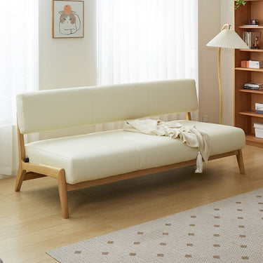 Modern Ash Wood Sofa with Black, White, and Green Faux Leather Upholstery fcp - 1311MUTUKISPACE