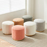 Chic Light Gray Cotton - Linen & Beige Brown Faux Leather Stool - Cozy White Sheep Boa & Pink Cotton - Linen Seat fcp - 1313MUTUKISPACE