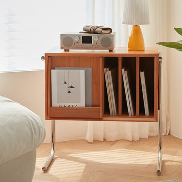 Elegant Natural Cherry Wood Cabinet with Sleek Stainless Steel Accents fcp - 1314MUTUKISPACE