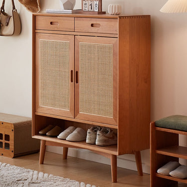 Elegant Natural Cherry Wood Cabinet with Rattan Inlays - Perfect for Stylish Living Spaces fcp - 1323MUTUKISPACE