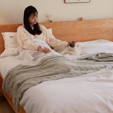 Luxury Bed Frame in Natural Cherry and Zelkova Wood - Elegant and Durable Design for Your Bedroom fcp - 1324MUTUKISPACE