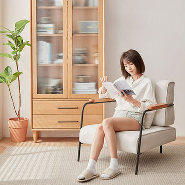 Stylish Cotton - Leathaire Chair in Trendy Yellow - Green and Cherry Wood Design fcp - 1325MUTUKISPACE