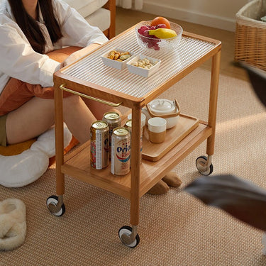 Elegant Natural Cherry Wood Side Table with Glass Top - Perfect for Living Room Decor fcp - 1326MUTUKISPACE