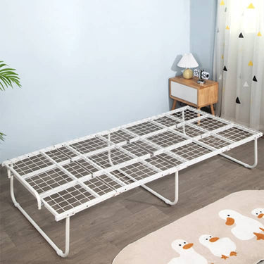 Stylish White Paulownia Wood Bed Frame with Steel Accents - Elegant Natural Finish fcsnm - 901MUTUKISPACE