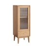 Solid Oak Storage Cabinet for Living Room - Free - Standing Corner Cabinets Storage Table with Vintage Glass Door,2 Shelves,1 Drawers & Brass HandleMUTUKISPACE
