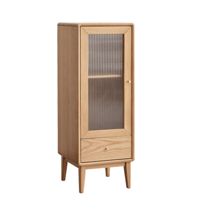 Solid Oak Corner Storage Cabinet Vintage Glass Door, 2 Shelves & 1 Drawer (Living Room)