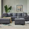 Sectional 3 - Seaters Sofa , reversible recliner, storage mat and cup holder, Non - slip leg, two grey pillows, linen, greyMUTUKISPACE