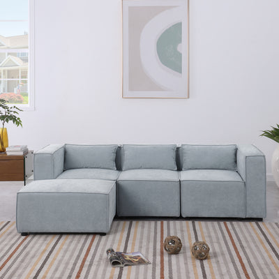 modular sofa Grayish blue chenille fabric, simple and grand, the seat and back is very soft. this is also a KNOCK DOWN sofaMUTUKISPACE