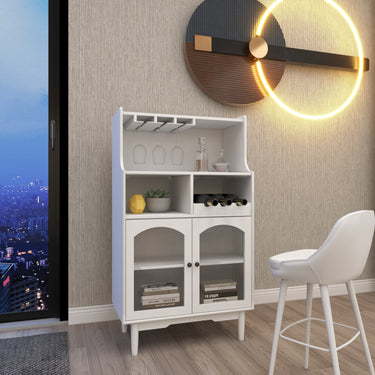 Living room White wine cabinet with removable wine rack and wine glass rack, a glass door cabinetMUTUKISPACE