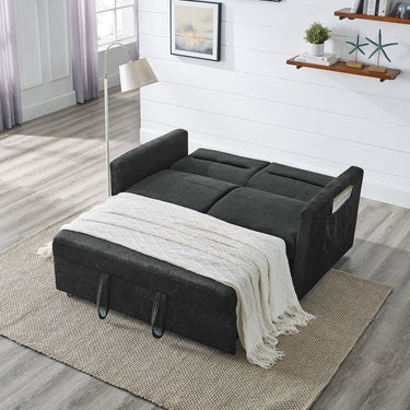Loveseats Sofa Bed with Pull - out Bed,Adjsutable Back and Two Arm Pocket,Black (54.5"x33"x31.5")MUTUKISPACE