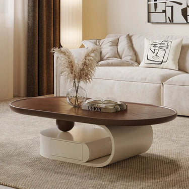 Stylish Solid Wood Tea Table with Modern Sculptural Base - Perfect for Living Rooms fhj - 4492MUTUKISPACE