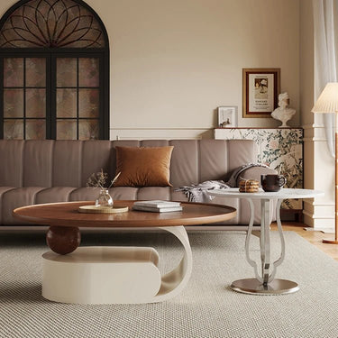 Modern Luxury Tea Table | Ceramic Sintered Stone & Solid Wood Design fhj - 4495MUTUKISPACE