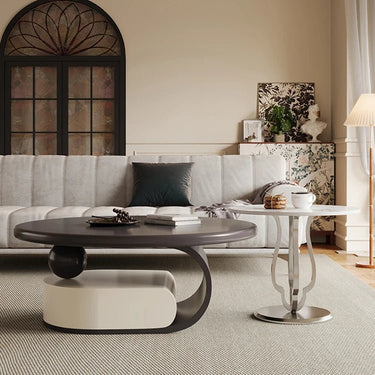 Modern Ceramic Sintered Stone Tea Table with Stainless Steel and Solid Wood Design fhj - 4496MUTUKISPACE
