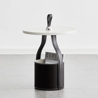 Elegant Round Tea Table with Modern Synthetic Leather Finish - Perfect for Living Room Decor fif - 4509MUTUKISPACE