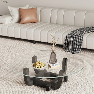 Modern Ash Wood & Tempered Glass Tea Table - Elegant Design for Sophisticated Spaces fif - 4517MUTUKISPACE