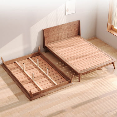 Sleek Ash Wood Bed Frame with Luxurious Down Corduroy Upholstery in Earthy Hues fjjj - 1660MUTUKISPACE
