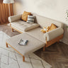 Stylish Beige Sofa with Natural Wood Frame | Cotton, Linen & Leathaire Blend fjnl - 1579MUTUKISPACE