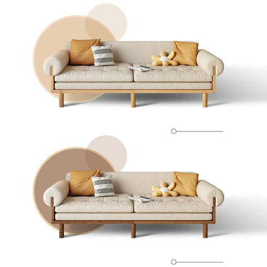 Stylish Beige Sofa with Natural Wood Frame | Cotton, Linen & Leathaire Blend fjnl - 1579MUTUKISPACE