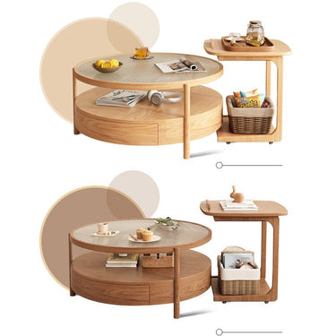 Chic Natural Wood Coffee Table with Glass and Sintered Stone Accents in Brown White Ash fjnl - 1581MUTUKISPACE