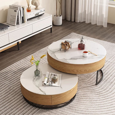 Elegant White & Brown Coffee Table with Natural Wood and Sintered Stone Finish fjnl - 1585MUTUKISPACE