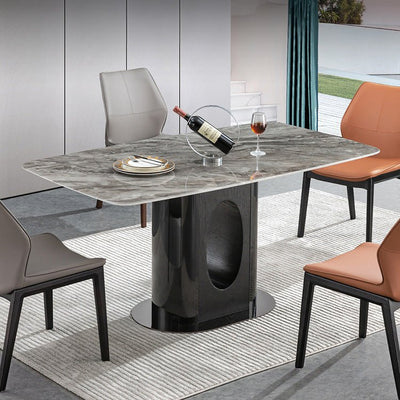 Sleek Modern Grey & Black Sintered Stone Table – Perfect for Elegant Interiors fjnl - 1586MUTUKISPACE