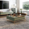 Elegant Solid Wood Coffee Table with Green and White Glass Top fjnl - 1587MUTUKISPACE