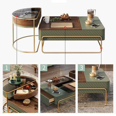 Elegant Solid Wood Coffee Table with Green and White Glass Top fjnl - 1587MUTUKISPACE