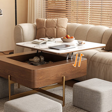 Elegant White and Brown Sintered Stone Coffee Table with Cotton and Linen Finish fjnl - 1591MUTUKISPACE