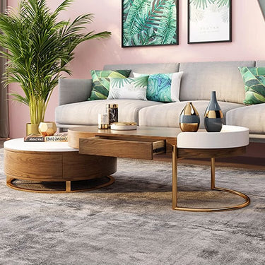 Elegant White & Brown Solid Wood Coffee Table - Natural Finish fjnl - 1593MUTUKISPACE