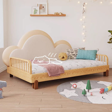 Solid Beech Wood Bed with Leathaire Upholstery – Elegant and Durable Natural Design fjnl - 1603MUTUKISPACE