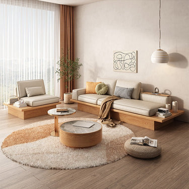Beige Solid Wood Sofa with Plush Latex and Down Blend in Luxurious Leathaire Finish fjnl - 1606MUTUKISPACE