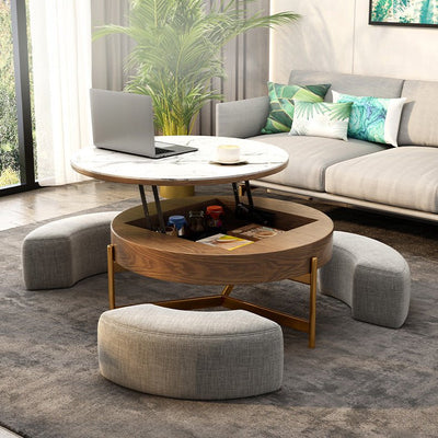 Elegant Sintered Stone Coffee Table with Stainless Steel Frame and PU Leather Linen Finish fjnl - 2449MUTUKISPACE