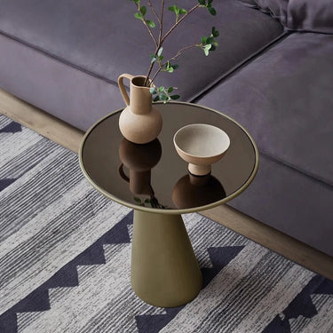 Modern Tempered Glass Tea Table with Sleek GFRP Base for Stylish Living Rooms fjnw - 4548MUTUKISPACE