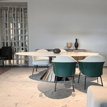 Luxurious Table with Marble Top and Carbon Steel Base for Modern Interiors fjx - 2639MUTUKISPACE