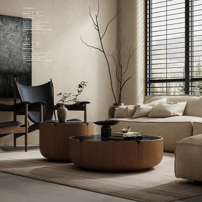 Solid Wood Round Marble Coffee Table - Modern Design, Perfect Living Room Centerpiece