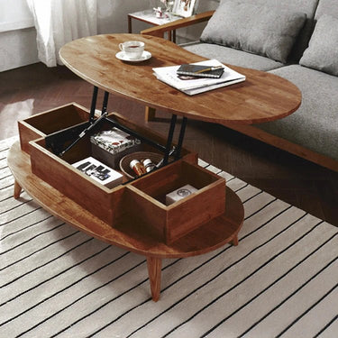 Oval Coffee Table with Hidden Storage – Sleek Wood Design for Living Room fls - 5330MUTUKISPACE