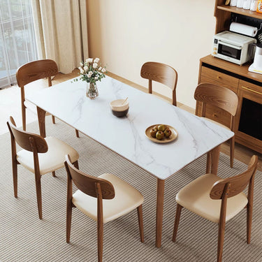 Stylish Brown Table with Natural Sintered Stone and Ash Wood Frame fmbs - 006MUTUKISPACE