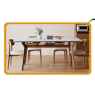 Elegant Brown Frame Table with Natural Sintered Stone and Glass Top, Ash Wood Design fmbs - 010MUTUKISPACE